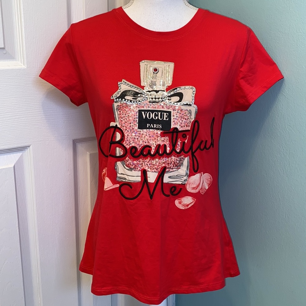 VINIZBENA “Beautiful Me” Red Tee With Bling